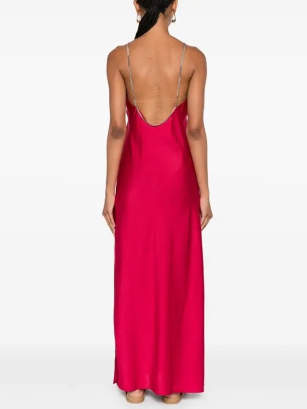 ba&sh Calix Pink Satin Slip Maxi Dress Chain Straps Open Back Size S